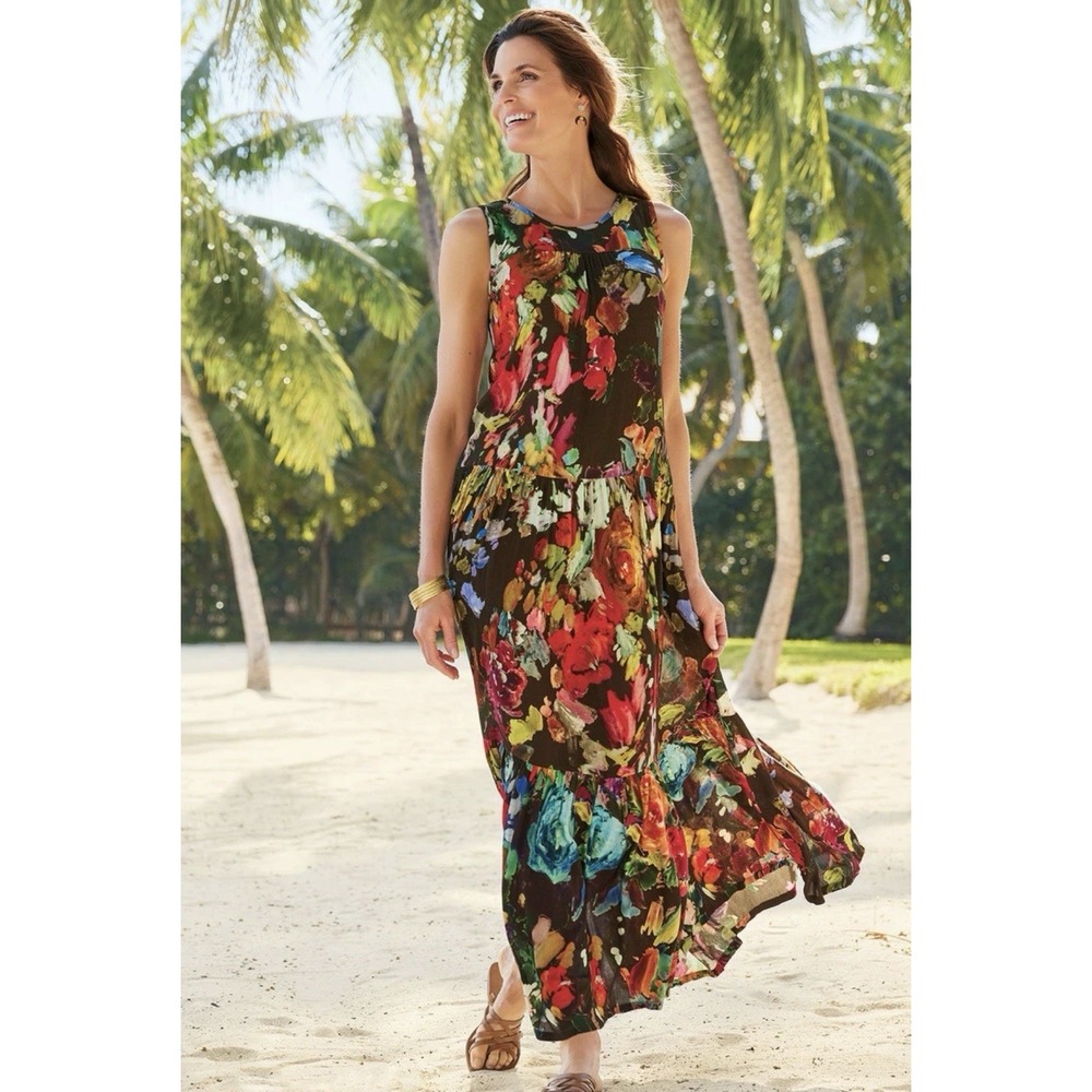 Soft Surroundings Rosalie Dress Multicolor Floral Print Womens Sz XL